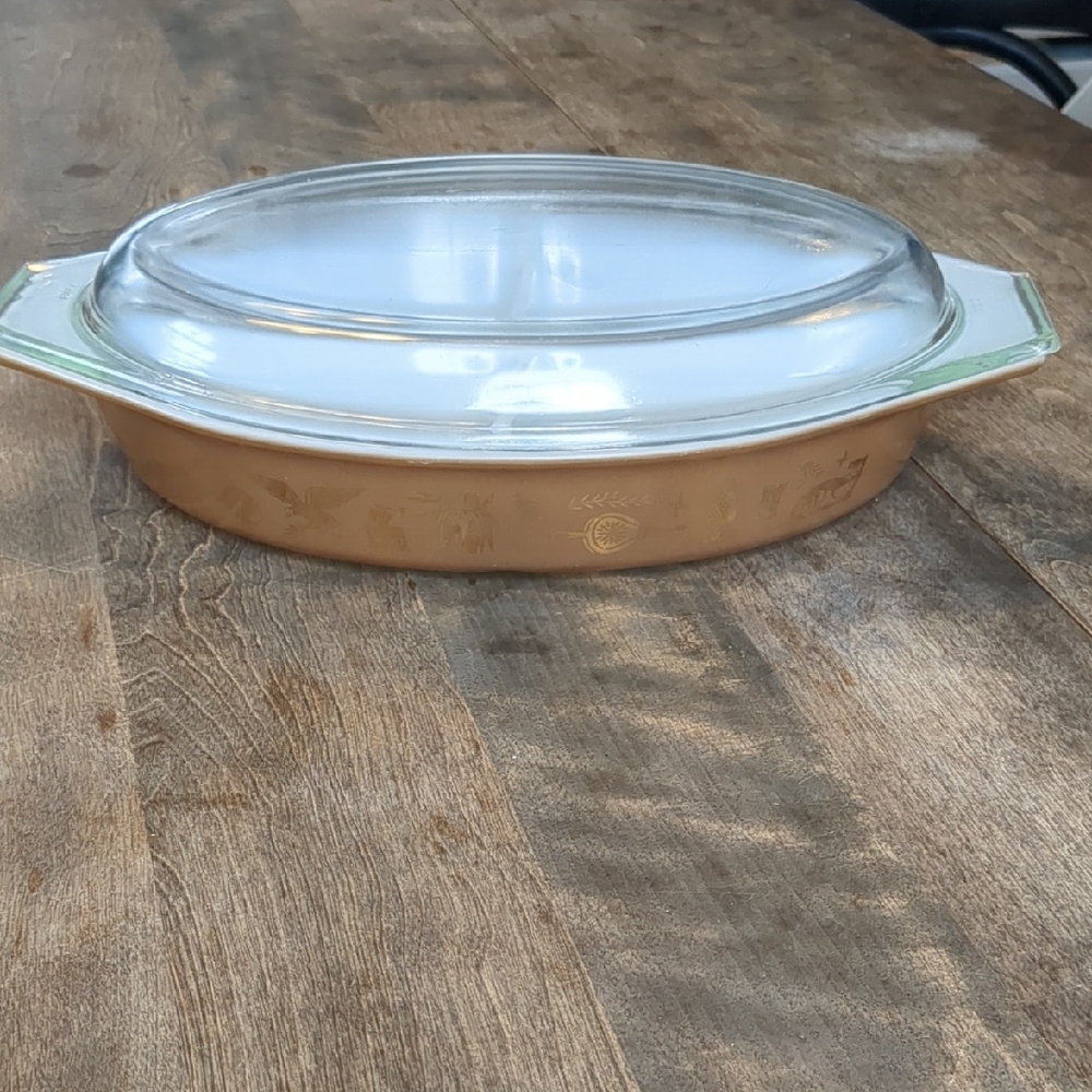 Pyrex Early American Separated Oval Casserole Baking Dish w/Lid